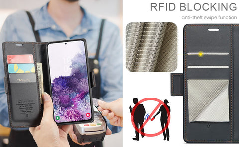 Samsung Galaxy S23 FE Cover - Black -  CaseMe Premium High Quality Wallet Magnetic Suede Leather Case