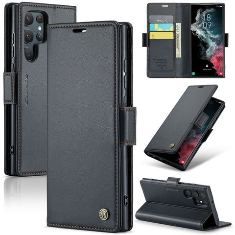 Samsung Galaxy S23 Ultra Cover - Black -  CaseMe Premium High Quality Wallet Magnetic Suede Leather Case