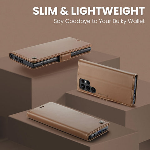 Samsung Galaxy S26 Ultra Cover - Brown -  CaseMe Premium High Quality Wallet Magnetic Suede Leather Case