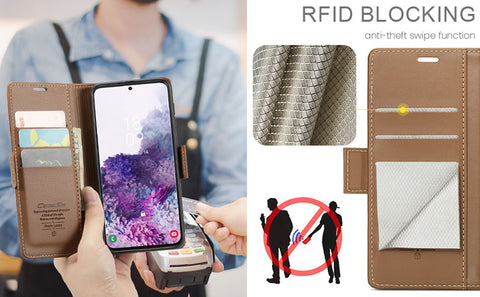Samsung Galaxy S22 Ultra Cover - Brown -  CaseMe Premium High Quality Wallet Magnetic Suede Leather Case