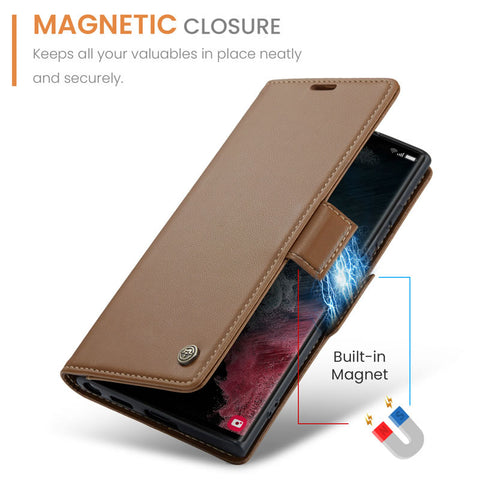 Samsung Galaxy S26 Ultra Cover - Brown -  CaseMe Premium High Quality Wallet Magnetic Suede Leather Case