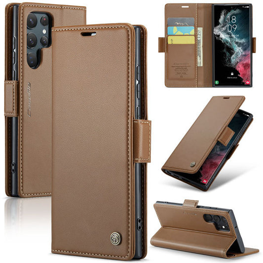 Samsung Galaxy S26 Ultra Cover - Brown -  CaseMe Premium High Quality Wallet Magnetic Suede Leather Case