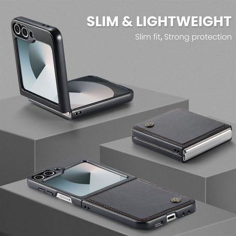 Samsung Galaxy Z Flip 6 Cover - Black -  CaseMe Premium High Quality Wallet Magnetic Suede Leather Case