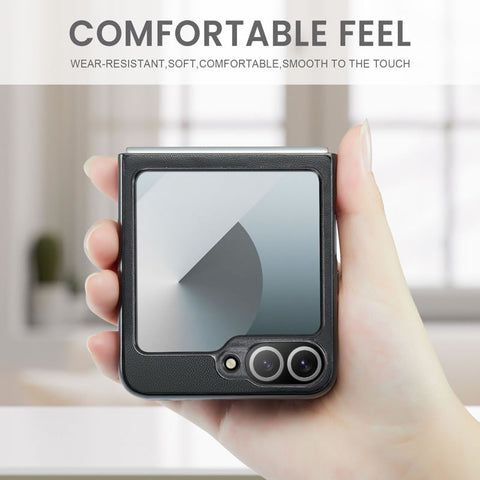 Samsung Galaxy Z Flip 6 Cover - Black -  CaseMe Premium High Quality Wallet Magnetic Suede Leather Case