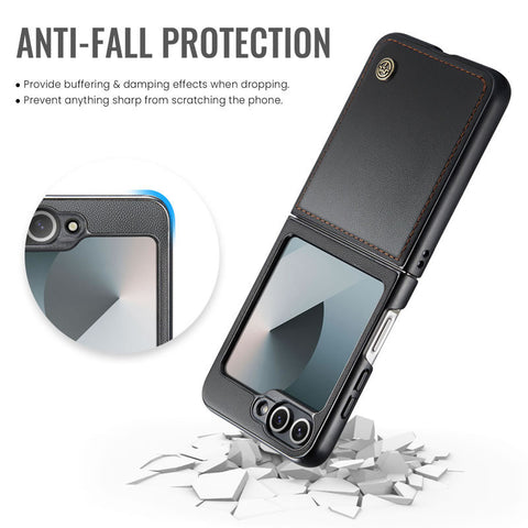 Samsung Galaxy Z Flip 6 Cover - Black -  CaseMe Premium High Quality Wallet Magnetic Suede Leather Case