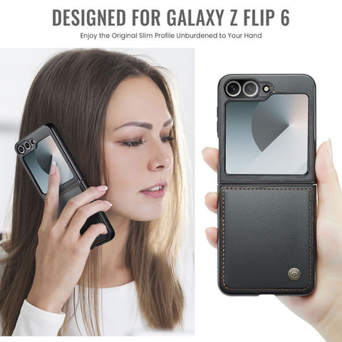 Samsung Galaxy Z Flip 6 Cover - Black -  CaseMe Premium High Quality Wallet Magnetic Suede Leather Case