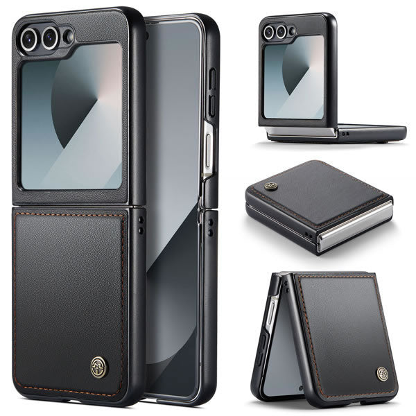 Samsung Galaxy Z Flip 6 Cover - Black -  CaseMe Premium High Quality Wallet Magnetic Suede Leather Case