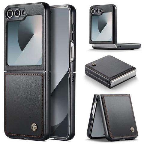 Samsung Galaxy Z Flip 6 Cover - Black -  CaseMe Premium High Quality Wallet Magnetic Suede Leather Case