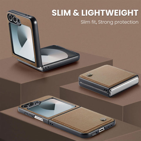 Samsung Galaxy Z Flip 6 Cover - Brown -  CaseMe Premium High Quality Wallet Magnetic Suede Leather Case