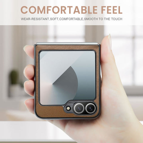 Samsung Galaxy Z Flip 6 Cover - Brown -  CaseMe Premium High Quality Wallet Magnetic Suede Leather Case