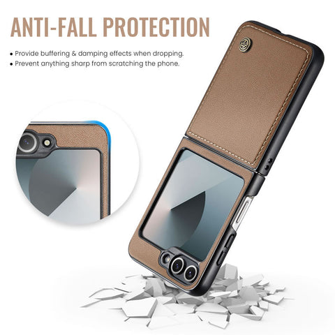 Samsung Galaxy Z Flip 6 Cover - Brown -  CaseMe Premium High Quality Wallet Magnetic Suede Leather Case