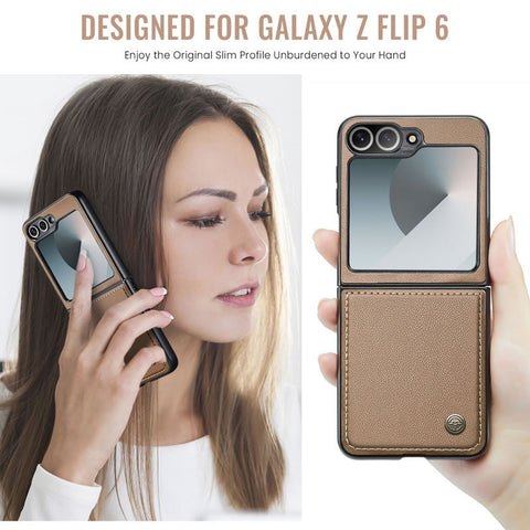 Samsung Galaxy Z Flip 6 Cover - Brown -  CaseMe Premium High Quality Wallet Magnetic Suede Leather Case