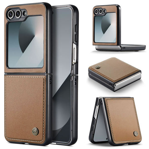 Samsung Galaxy Z Flip 6 Cover - Brown -  CaseMe Premium High Quality Wallet Magnetic Suede Leather Case