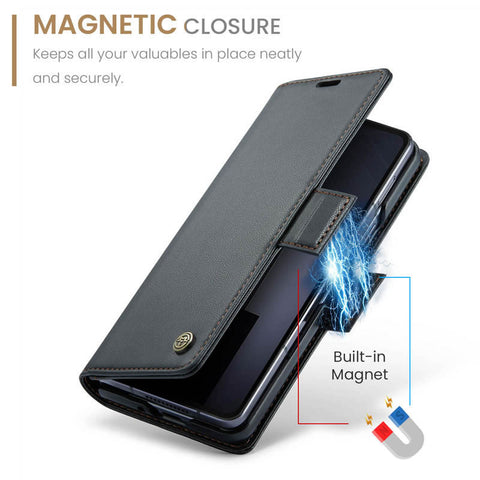 Samsung Galaxy Z Fold 6 5G Cover - Black -  CaseMe Premium High Quality Wallet Magnetic Suede Leather Case