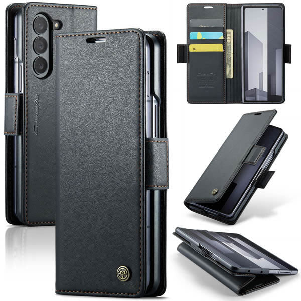Samsung Galaxy Z Fold 6 5G Cover - Black -  CaseMe Premium High Quality Wallet Magnetic Suede Leather Case