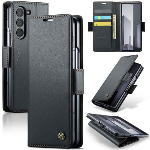 Samsung Galaxy Z Fold 7 Cover - Black -  CaseMe Premium High Quality Wallet Magnetic Suede Leather Case