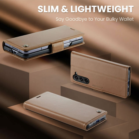 Samsung Galaxy Z Fold 7 Cover - Brown -  CaseMe Premium High Quality Wallet Magnetic Suede Leather Case