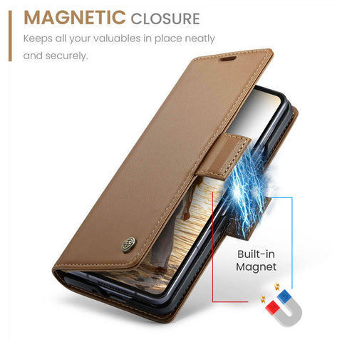 Samsung Galaxy Z Fold 7 Cover - Brown -  CaseMe Premium High Quality Wallet Magnetic Suede Leather Case