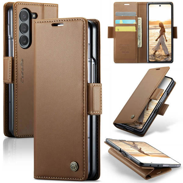 Samsung Galaxy Z Fold 7 Cover - Brown -  CaseMe Premium High Quality Wallet Magnetic Suede Leather Case