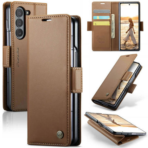 Samsung Galaxy Z Fold 7 Cover - Brown -  CaseMe Premium High Quality Wallet Magnetic Suede Leather Case