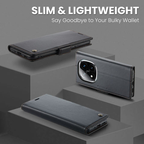 Xiaomi Redmi Note 14 Pro 4G Cover - Black -  CaseMe Premium High Quality Wallet Magnetic Suede Leather Case