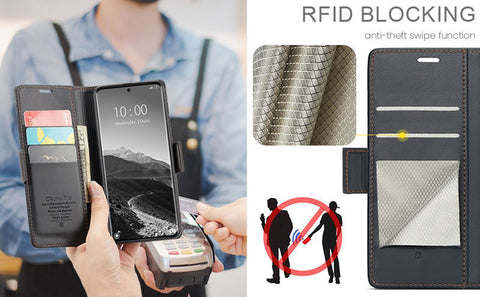 Xiaomi Redmi Note 14 Pro 4G Cover - Black -  CaseMe Premium High Quality Wallet Magnetic Suede Leather Case
