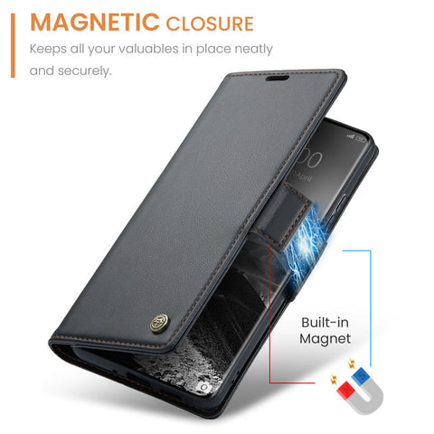 Xiaomi Redmi Note 14 Pro 4G Cover - Black -  CaseMe Premium High Quality Wallet Magnetic Suede Leather Case