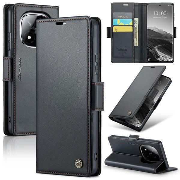Xiaomi Redmi Note 14 4G Cover - Black -  CaseMe Premium High Quality Wallet Magnetic Suede Leather Case