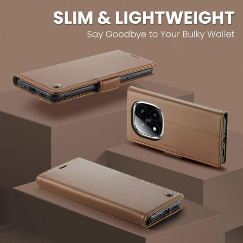 Xiaomi Redmi Note 14 Pro 4G Cover - Brown -  CaseMe Premium High Quality Wallet Magnetic Suede Leather Case