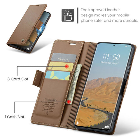 Xiaomi Redmi Note 14 4G Cover - Brown -  CaseMe Premium High Quality Wallet Magnetic Suede Leather Case