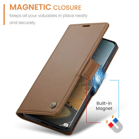 Xiaomi Redmi Note 14 4G Cover - Brown -  CaseMe Premium High Quality Wallet Magnetic Suede Leather Case