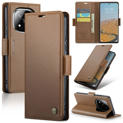 Xiaomi Redmi Note 14 4G Cover - Brown -  CaseMe Premium High Quality Wallet Magnetic Suede Leather Case