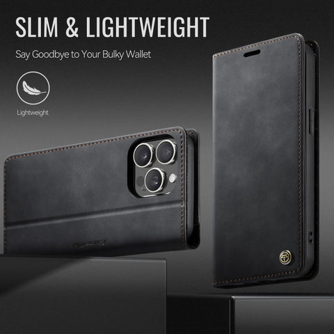iPhone 14 Pro Max Cover - Black - New CaseMe Fully Premium High Grade Quality Leather Flip Book With Card Holding Slots And Magnetic Closure 033