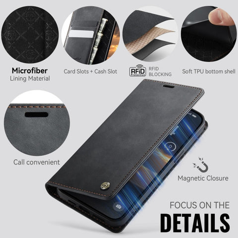 iPhone 14 Pro Max Cover - Black - New CaseMe Fully Premium High Grade Quality Leather Flip Book With Card Holding Slots And Magnetic Closure 033