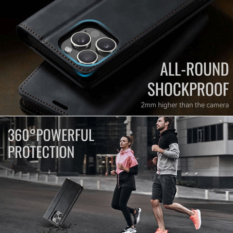 iPhone 14 Pro Max Cover - Black - New CaseMe Fully Premium High Grade Quality Leather Flip Book With Card Holding Slots And Magnetic Closure 033