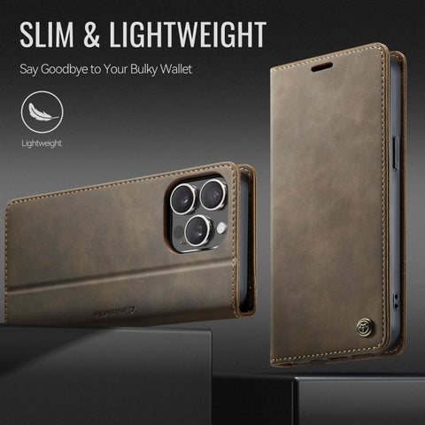 iPhone 15 Pro Max Cover - Brown - New CaseMe Fully Premium High Grade Quality Leather Flip Book With Card Holding Slots And Magnetic Closure 033