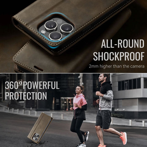 iPhone 15 Pro Max Cover - Brown - New CaseMe Fully Premium High Grade Quality Leather Flip Book With Card Holding Slots And Magnetic Closure 033