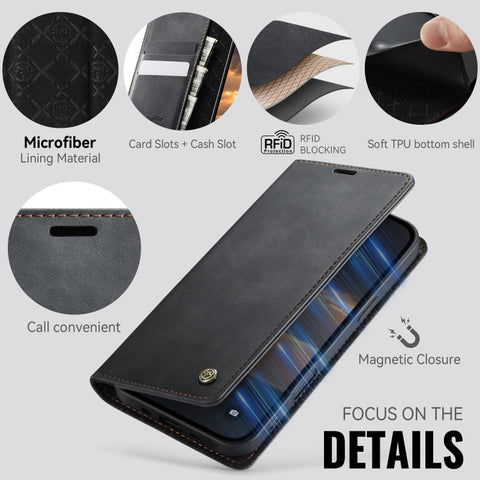 iPhone 17 Air Cover - Black - New CaseMe Fully Premium High Grade Quality Leather Flip Book With Card Holding Slots And Magnetic Closure 033