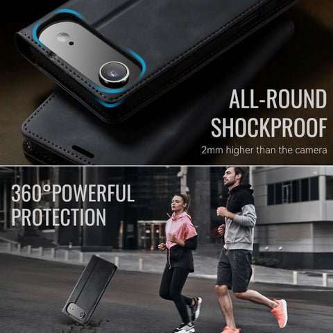 iPhone 17 Air Cover - Black - New CaseMe Fully Premium High Grade Quality Leather Flip Book With Card Holding Slots And Magnetic Closure 033