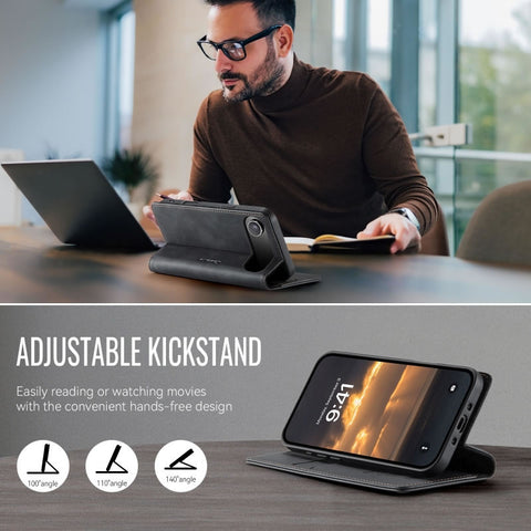 iPhone 17 Air Cover - Black - New CaseMe Fully Premium High Grade Quality Leather Flip Book With Card Holding Slots And Magnetic Closure 033