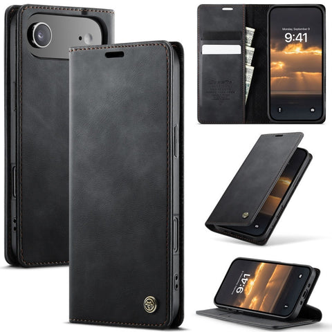 iPhone 17 Air Cover - Black - New CaseMe Fully Premium High Grade Quality Leather Flip Book With Card Holding Slots And Magnetic Closure 033