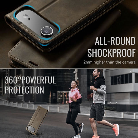 iPhone 17 Air Cover - Brown - New CaseMe Fully Premium High Grade Quality Leather Flip Book With Card Holding Slots And Magnetic Closure 033