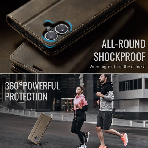 iPhone 17 Cover - Brown -  CaseMe Premium High Quality Wallet Magnetic Suede Leather Case
