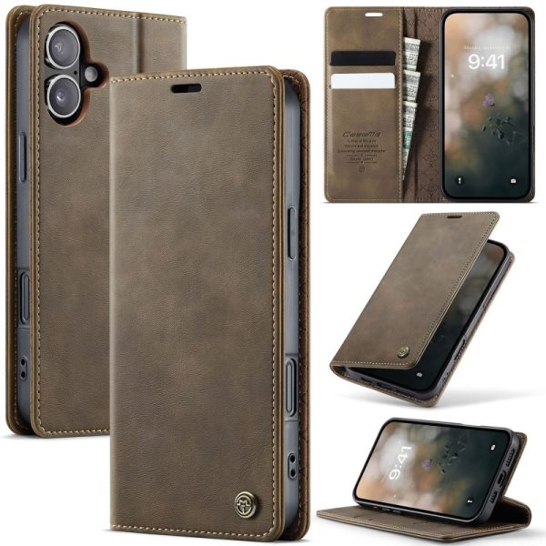 iPhone 17 Cover - Brown -  CaseMe Premium High Quality Wallet Magnetic Suede Leather Case