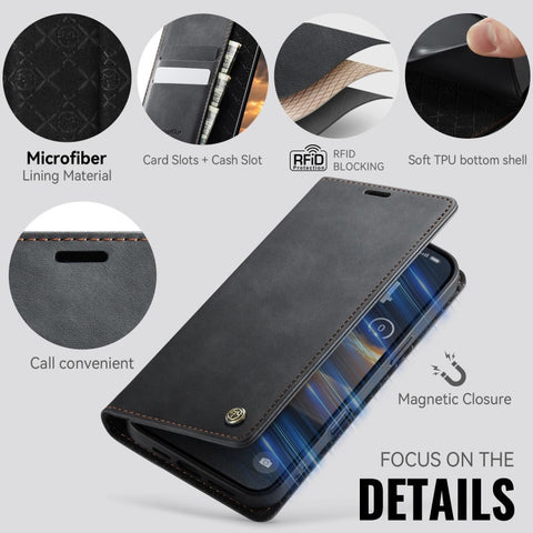 iPhone 17 Pro Cover - Black - New CaseMe Fully Premium High Grade Quality Leather Flip Book With Card Holding Slots And Magnetic Closure 033