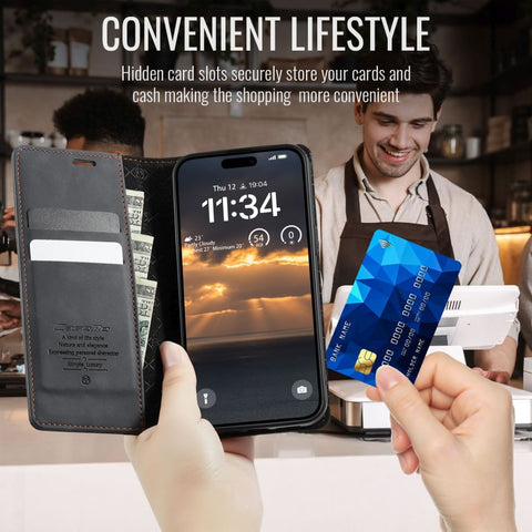 iPhone 17 Pro Cover - Black - New CaseMe Fully Premium High Grade Quality Leather Flip Book With Card Holding Slots And Magnetic Closure 033