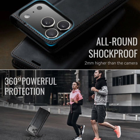 iPhone 17 Pro Cover - Black - New CaseMe Fully Premium High Grade Quality Leather Flip Book With Card Holding Slots And Magnetic Closure 033