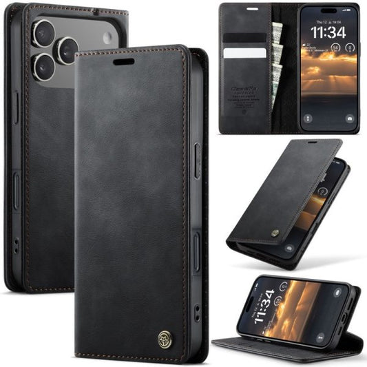 iPhone 17 Pro Cover - Black - New CaseMe Fully Premium High Grade Quality Leather Flip Book With Card Holding Slots And Magnetic Closure 033