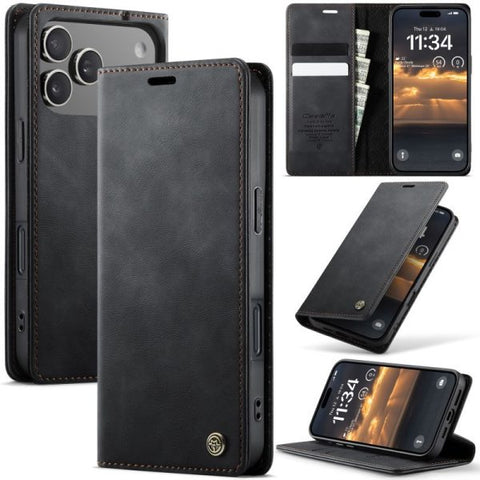 iPhone 17 Pro Cover - Black - New CaseMe Fully Premium High Grade Quality Leather Flip Book With Card Holding Slots And Magnetic Closure 033