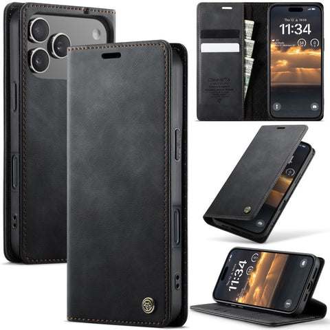 iPhone 17 Pro Cover - Black - New CaseMe Fully Premium High Grade Quality Leather Flip Book With Card Holding Slots And Magnetic Closure 033